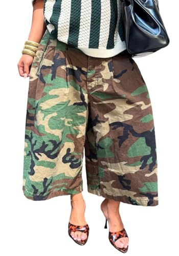 Women Baggy Cargo Jeans Camo Army Fatigue Wide Leg Harem Cropped Denim Pants Plus Size Camouflage Jean Trousers
