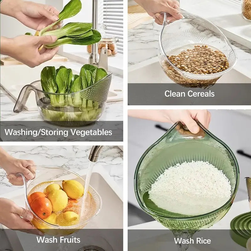 ✨ Crystal Clear Multifunctional Strainer Bowl | Wash Rice, Quinoa & Berries Effortlessly | Everyday Kitchen Essential