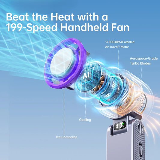 Portable fan Handheld High Speed Fan 199 Adjustable Levels Foldable for Summer Travel Vacation Essentials& Outdoor Activities cool fan