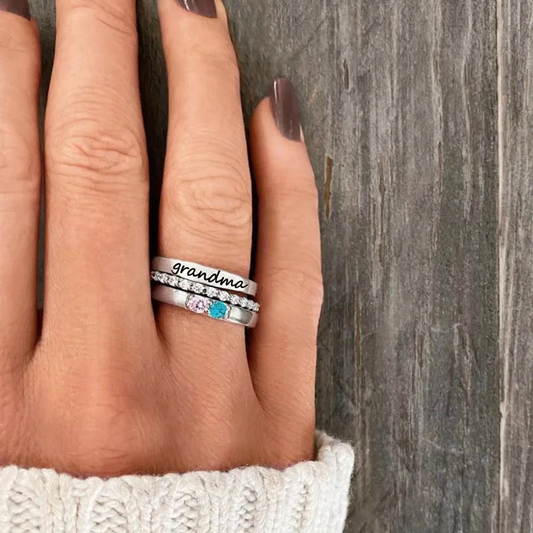 For Grandmother-Custom With Grandkids' Birthstones Stack Ring