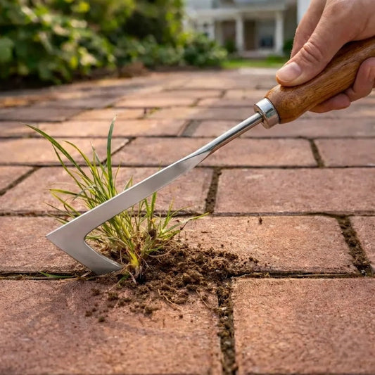 2026 Crack Weeder Tool 12" Stainless Steel Manual Grass Puller with Beech Wood Handle for Sidewalk Driveways Patio Paver Narrow