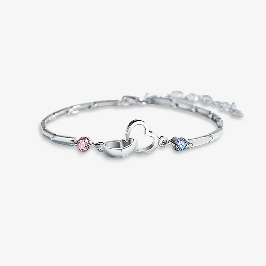 S925 Mother & Daughter Birthstones Custom Double Diamond Double Heart Bracelet