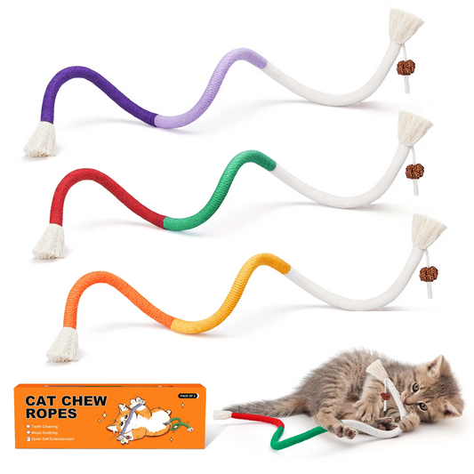 Cat Toys Chew Ropes 3Pcs, Safe Teeth Cleaning Toy for Indoor Kittens, Calming Interactive Kitty Toys