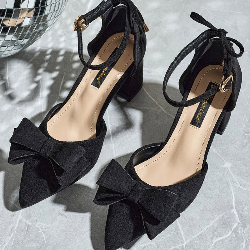 Bow-tie chunky open-toe strappy high-heeled sandals
