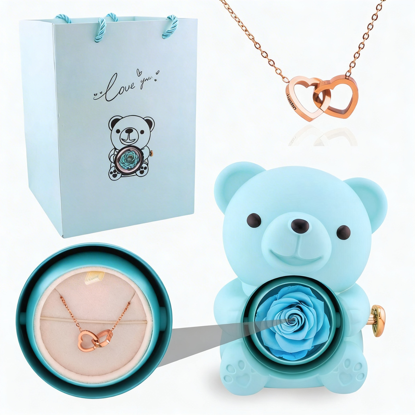 Eternal Rose Bear with Engraved Necklace
