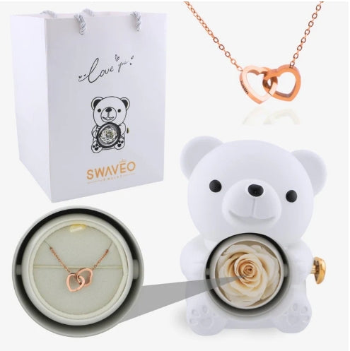 Eternal Rose Bear with Engraved Necklace