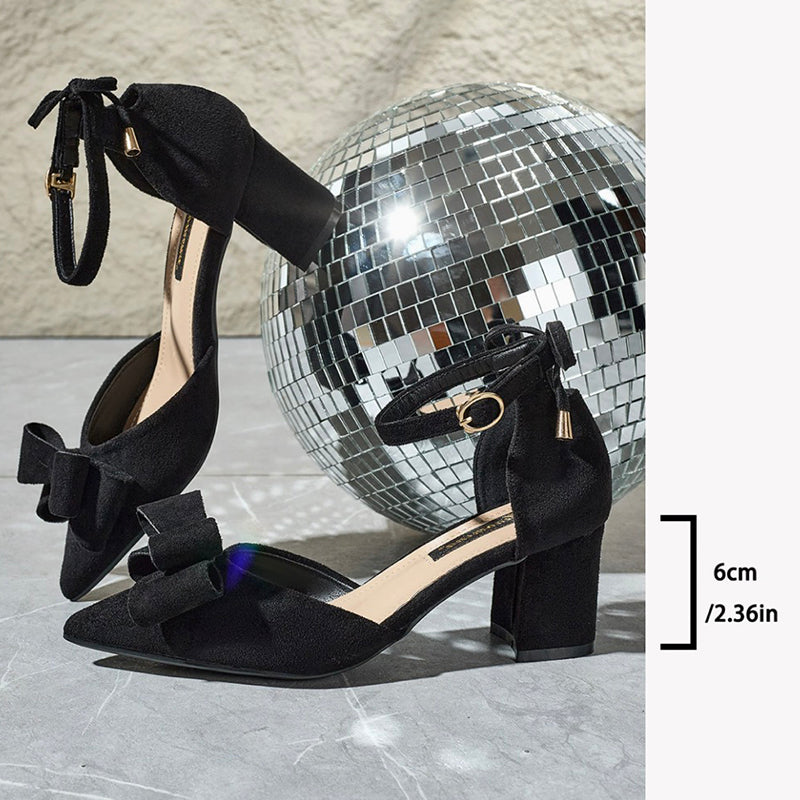 Bow-tie chunky open-toe strappy high-heeled sandals