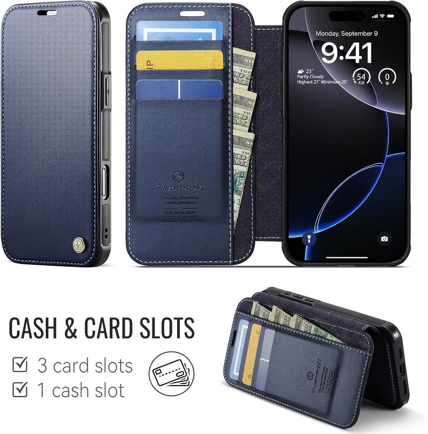 Premium Leather Wallet Folio Case for iPhone 16 Pro Max