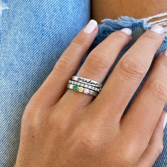 For Grandmother-Custom With Grandkids' Birthstones Stack Ring