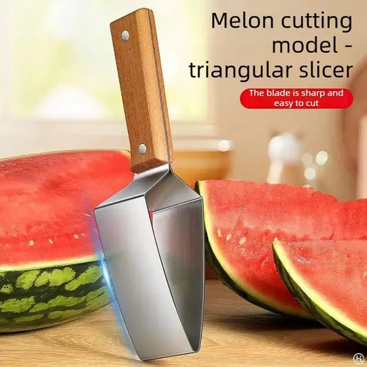 Effortless Watermelon Slicer & Server – No-Mess Stainless Steel Melon Cutter with Wooden Handle