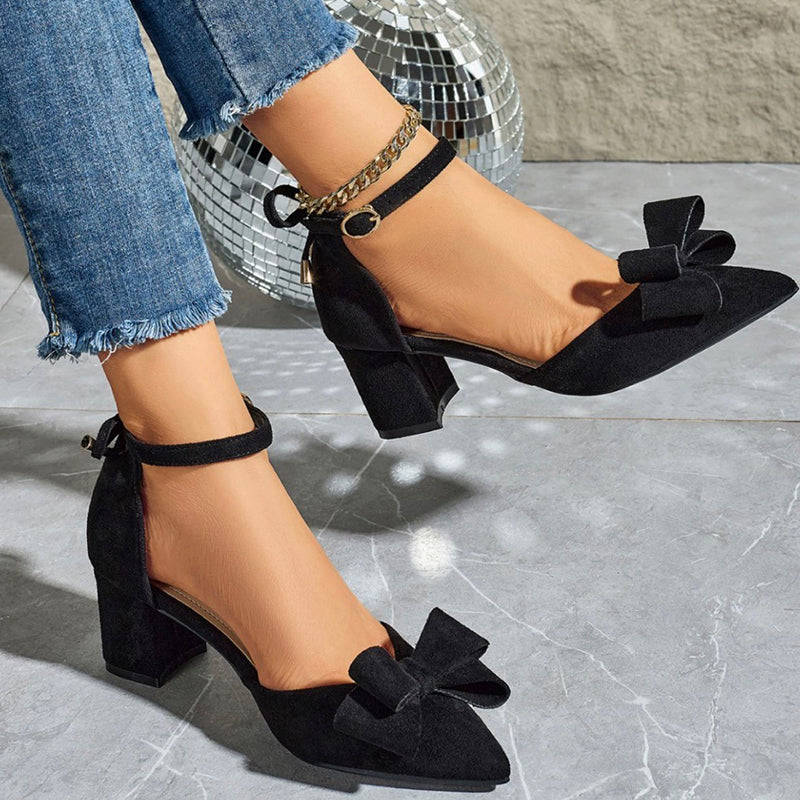 Bow-tie chunky open-toe strappy high-heeled sandals