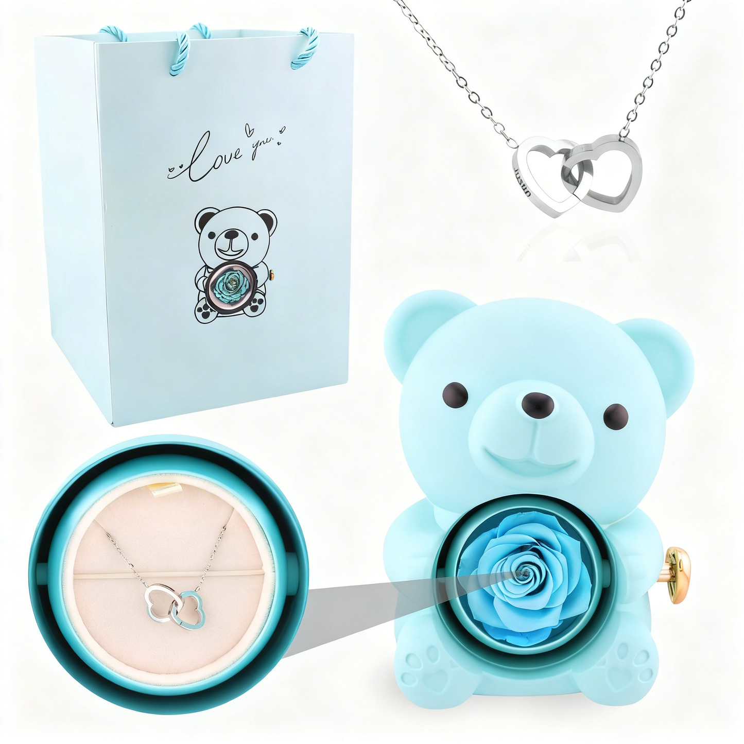 Eternal Rose Bear with Engraved Necklace