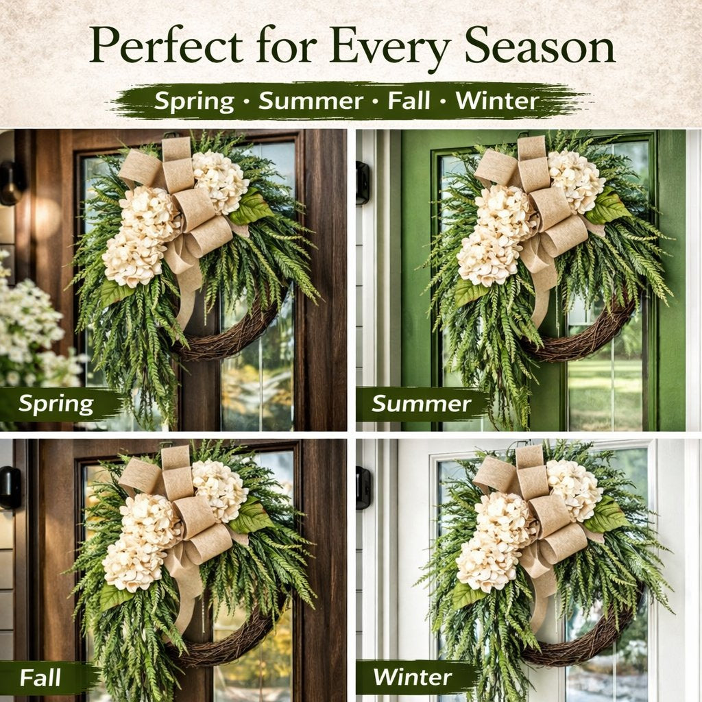🌸Handcrafted Hydrangea Wreath – The Perfect All-Season Front Door Decor