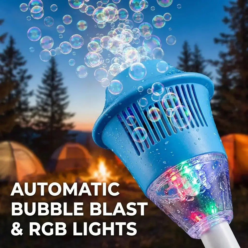 Stand-Up Lamp Post Bubble Blower | 19,000+ Bubbles, Rechargeable, Lights for Yard & Camping