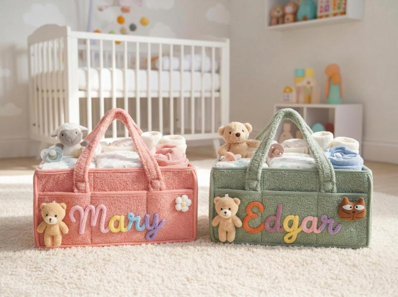 Personalized Plush Baby Storage Basket, Custom Yarn Name Diaper Caddy, Nursery Organizer Basket, Baby Shower Gift for New Mom