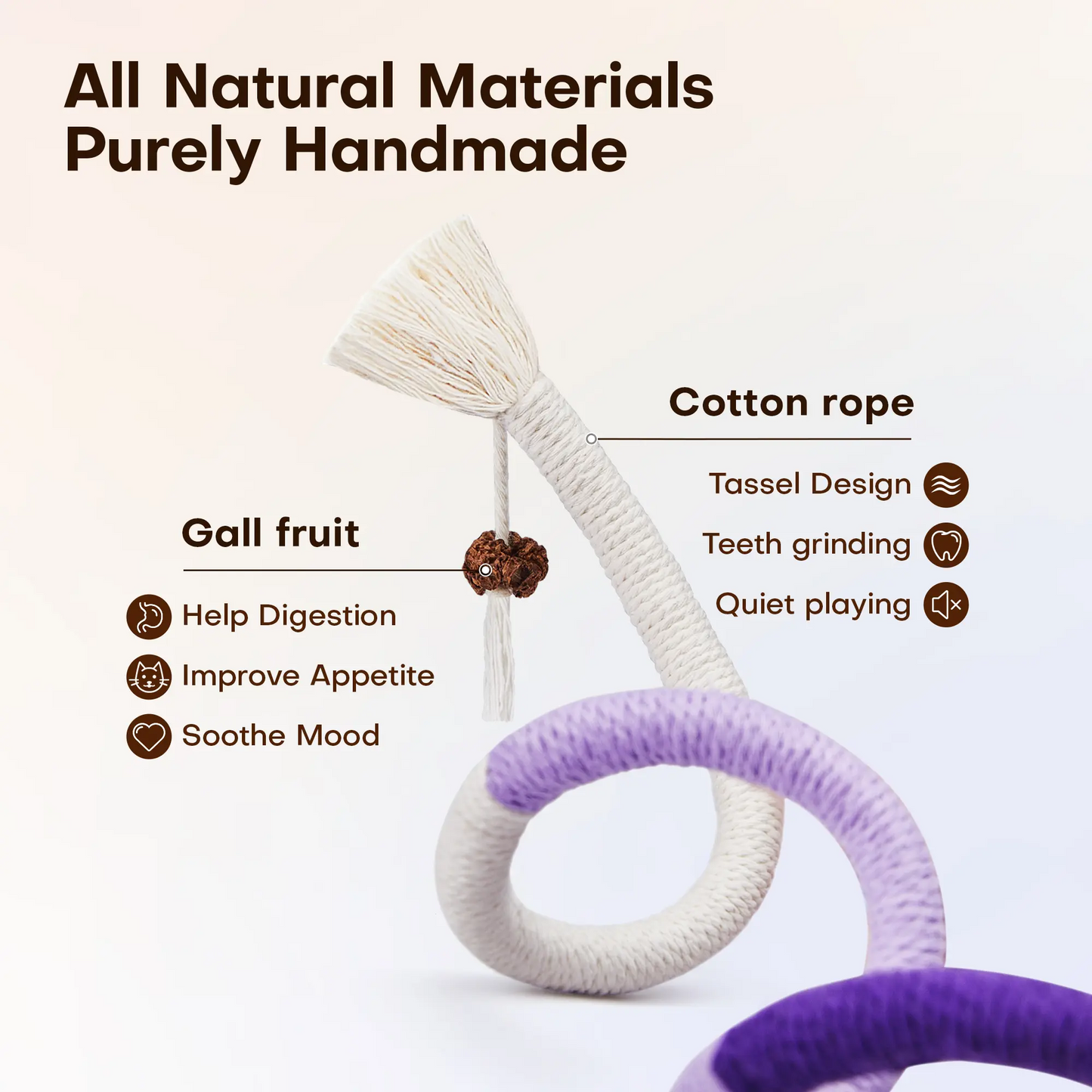 Cat Toys Chew Ropes 3Pcs, Safe Teeth Cleaning Toy for Indoor Kittens, Calming Interactive Kitty Toys