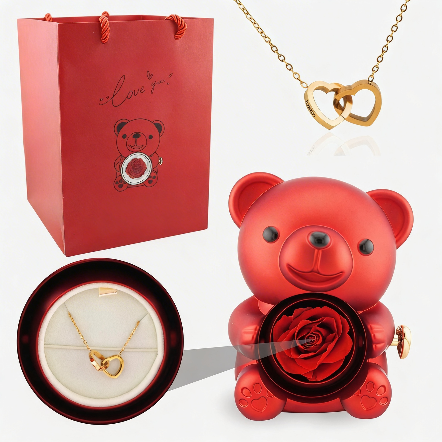 Eternal Rose Bear with Engraved Necklace