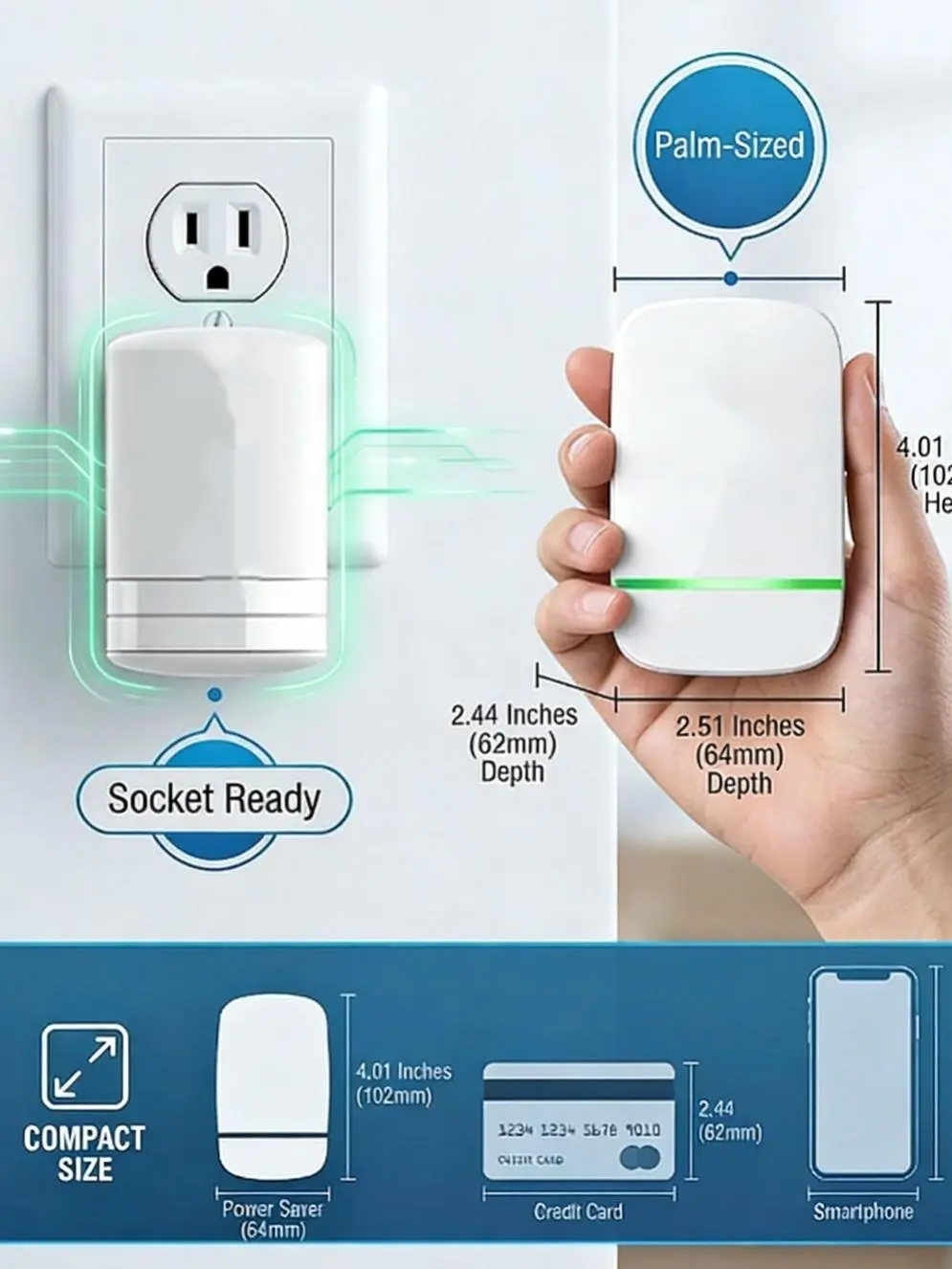 Smart plug, voltage optimization, surge protection, temperature-controlled socket, home/office, compact, plug and play.