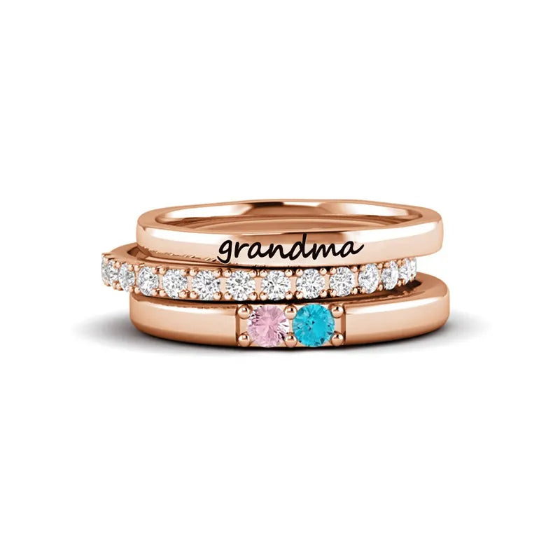 For Grandmother-Custom With Grandkids' Birthstones Stack Ring