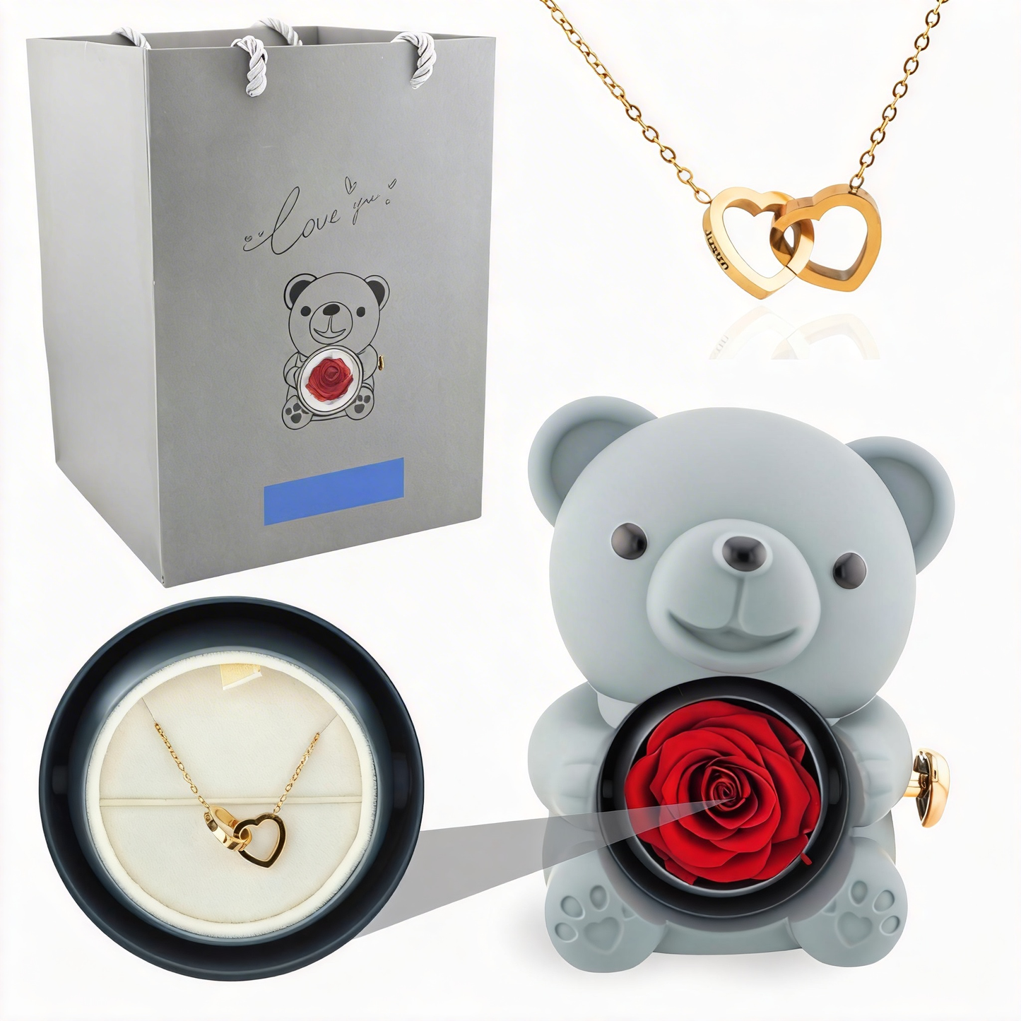 Eternal Rose Bear with Engraved Necklace