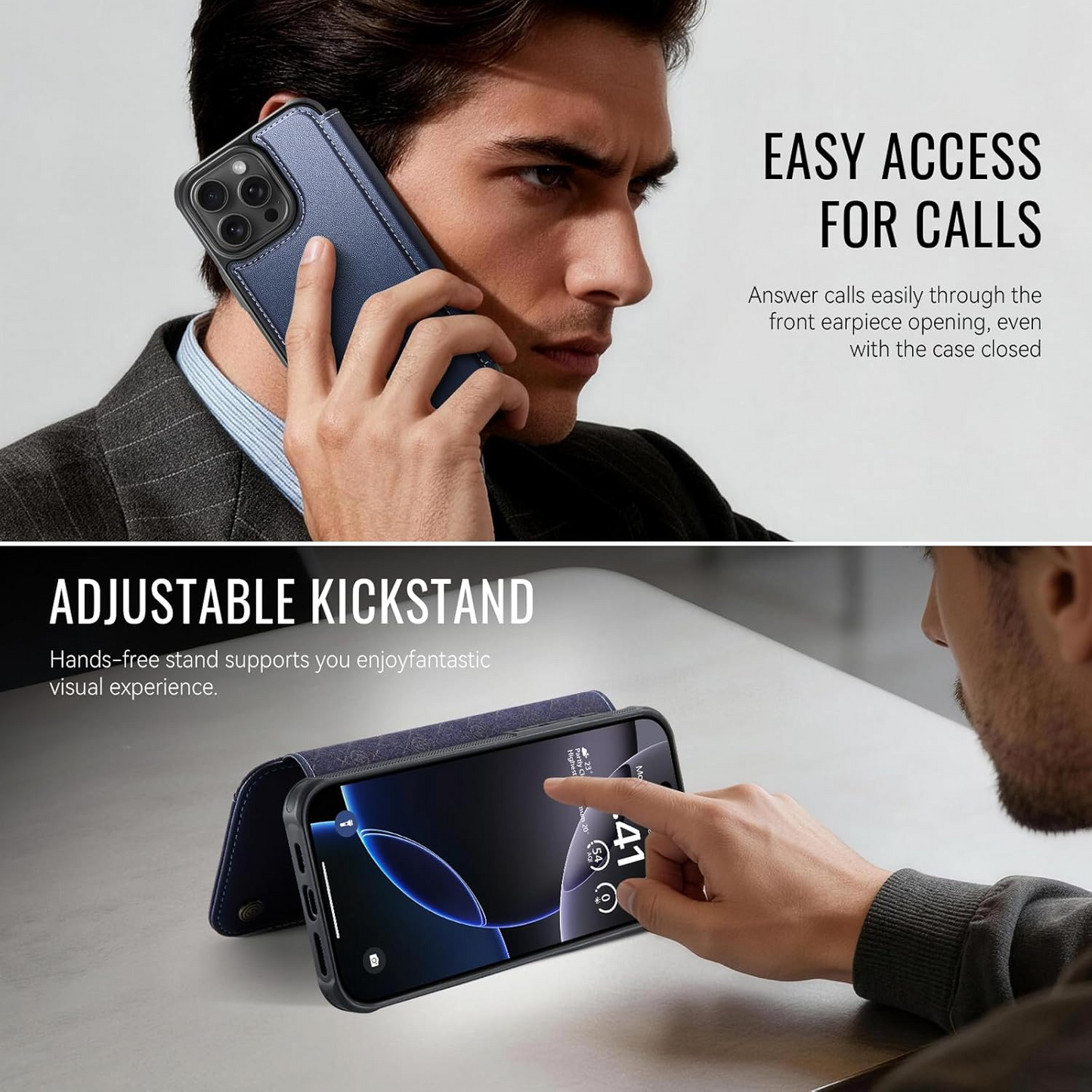 Premium Leather Wallet Folio Case for iPhone 16 Pro Max