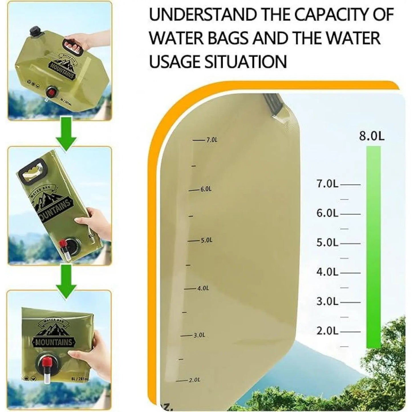 Heavy-Duty Collapsible Water Container with Spigot (2.1 Gallon / 8L) | BPA-Free Foldable Water Jug