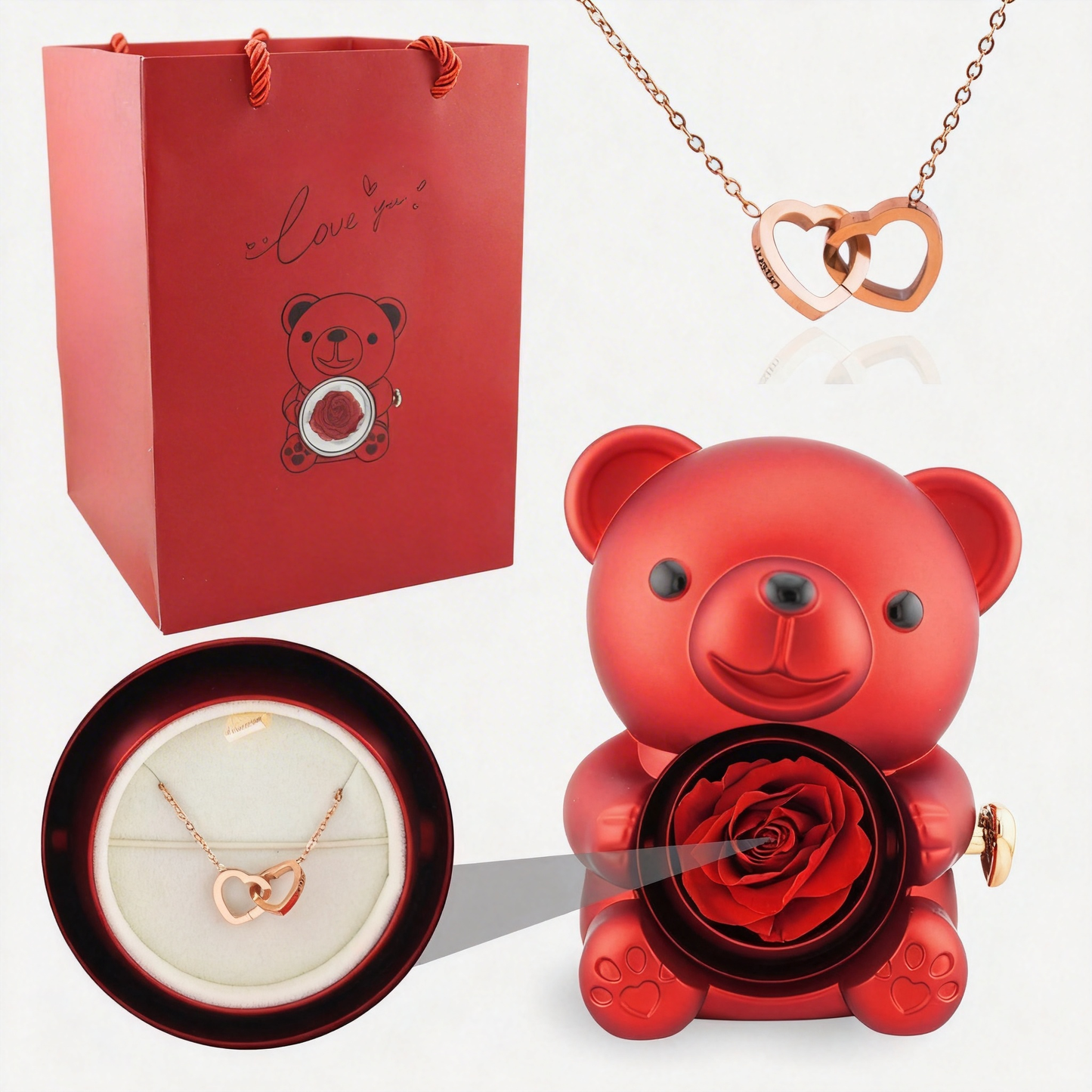Eternal Rose Bear with Engraved Necklace