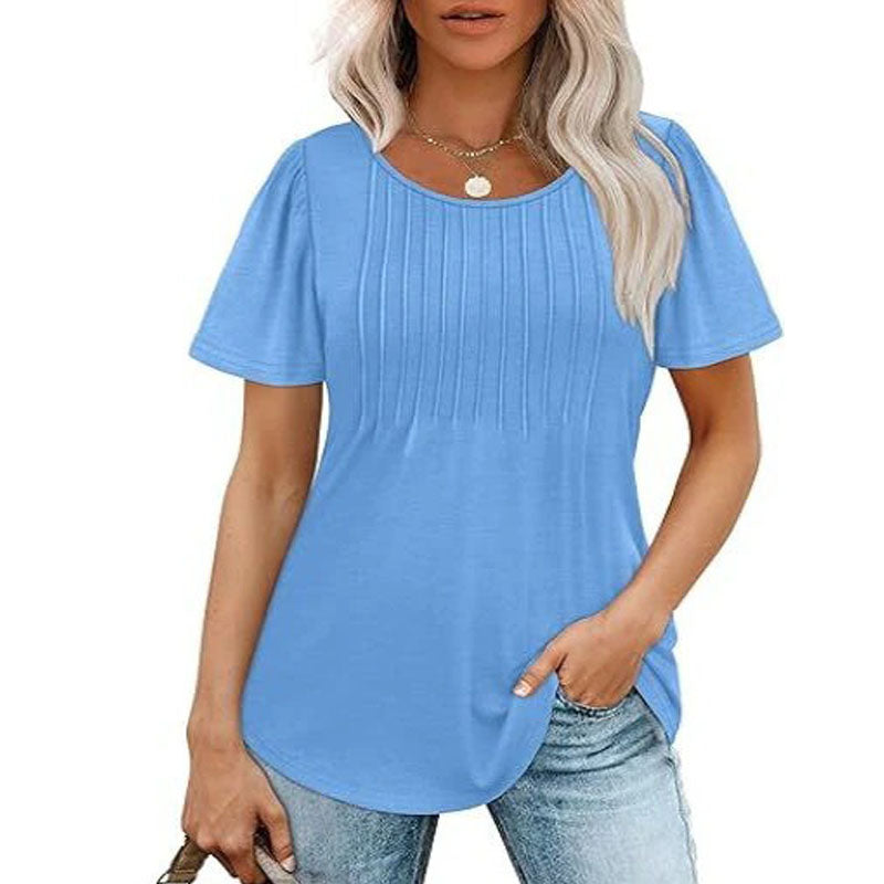 💕Last day promotionWomens💕 T-Shirts Short SleevePleated Dressy Casual ScoopedNeck Summer Tops Blouses