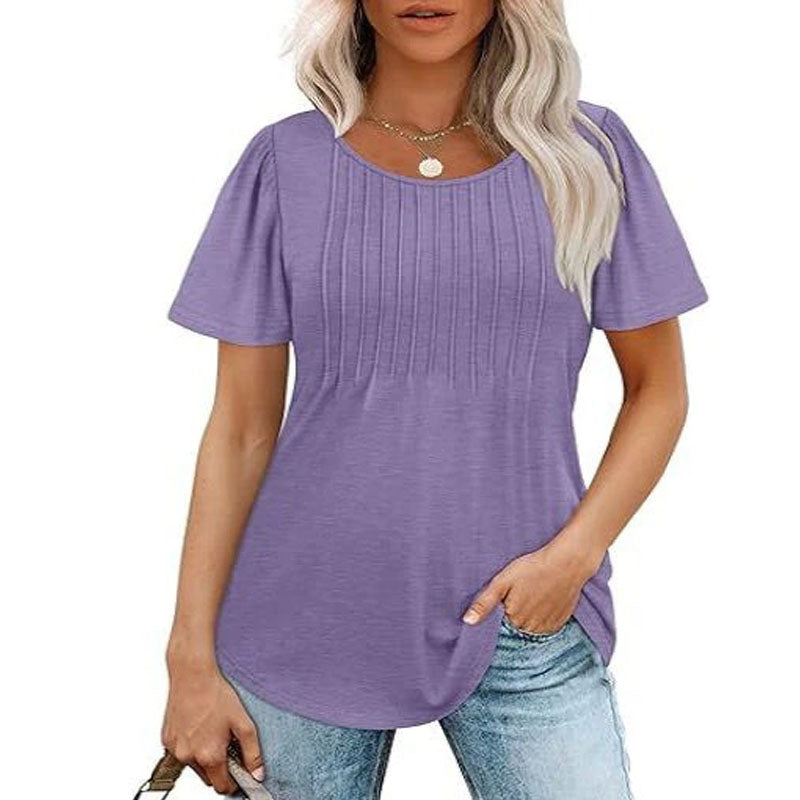 💕Last day promotionWomens💕 T-Shirts Short SleevePleated Dressy Casual ScoopedNeck Summer Tops Blouses