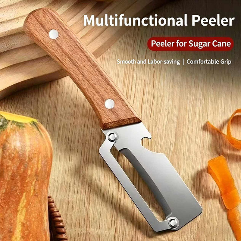Premium Stainless Steel Vegetable Peeler with Ergonomic Solid Wood Handle - Professional Sharp Fruit and Potato Peeler with Integrated Bottle Opener