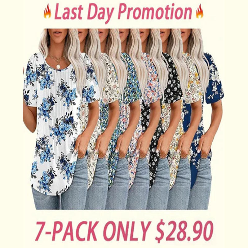 💕Last day promotionWomens💕 T-Shirts Short SleevePleated Dressy Casual ScoopedNeck Summer Tops Blouses