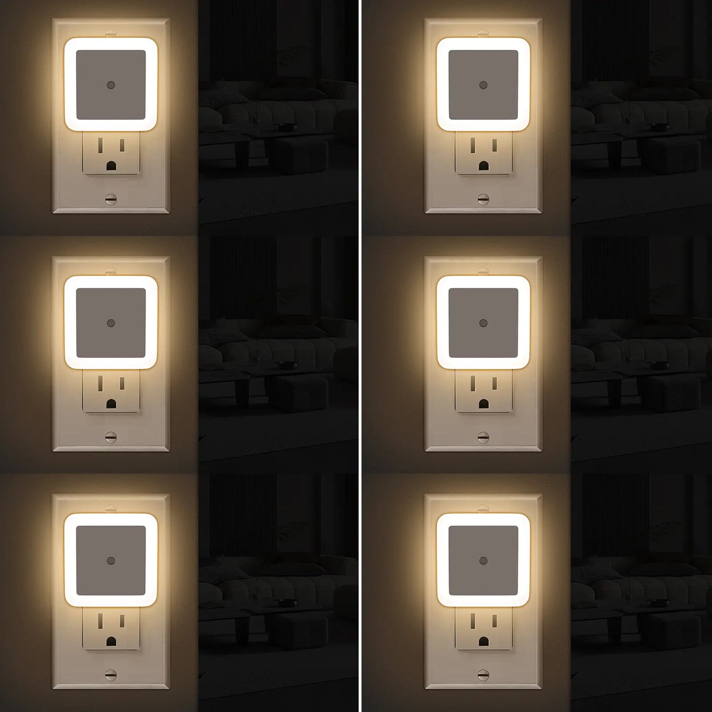 6-Pack Smart Sensor Night Lights – Warm White Plug-in LED for Nursery, Stairs & Hallways