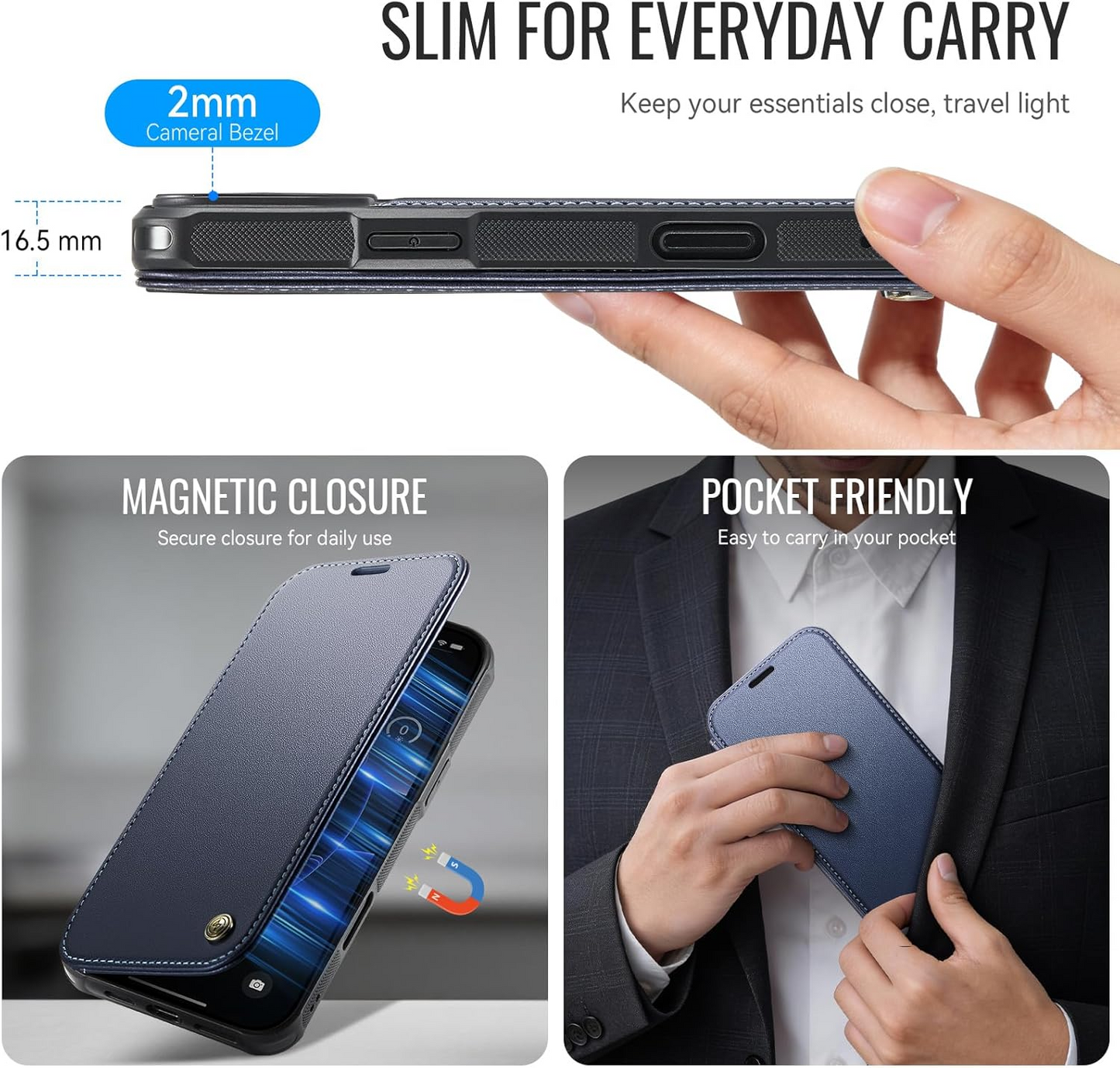 Premium Leather Wallet Folio Case for iPhone 16 Pro Max