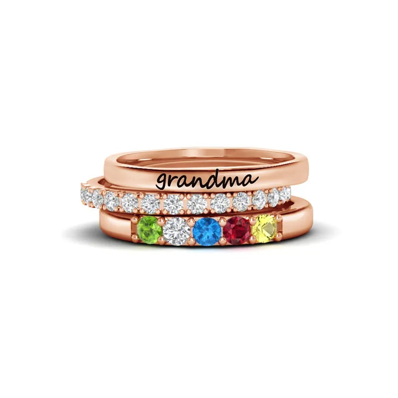 For Grandmother-Custom With Grandkids' Birthstones Stack Ring