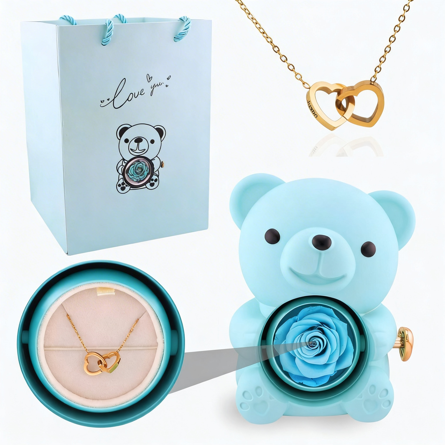 Eternal Rose Bear with Engraved Necklace