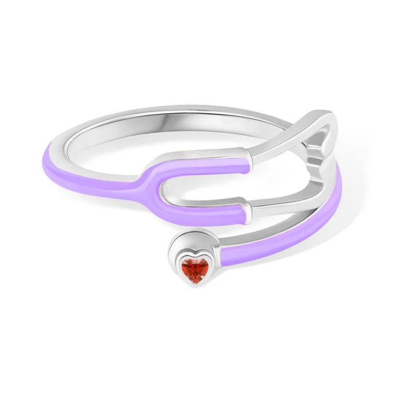 Personalized Multicolor Enamel Stethoscope Heart Birthstone Ring Nurses Week Appreciation Gift for Nurse Doctor Medical Staff