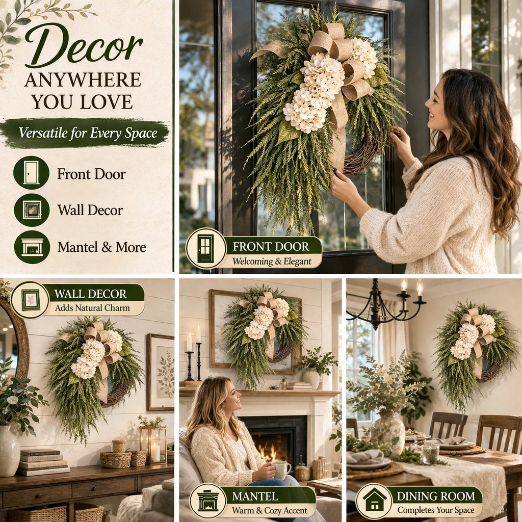 🌸Handcrafted Hydrangea Wreath – The Perfect All-Season Front Door Decor
