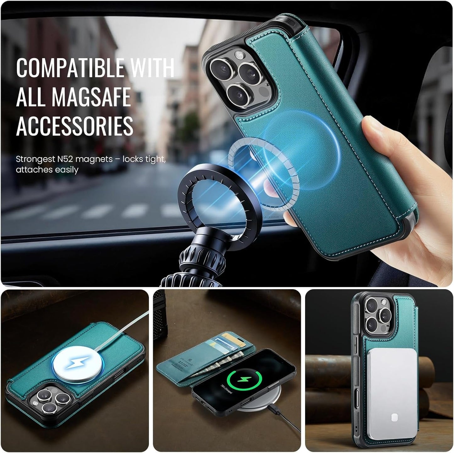 Premium Leather Wallet Folio Case for iPhone 16 Pro Max