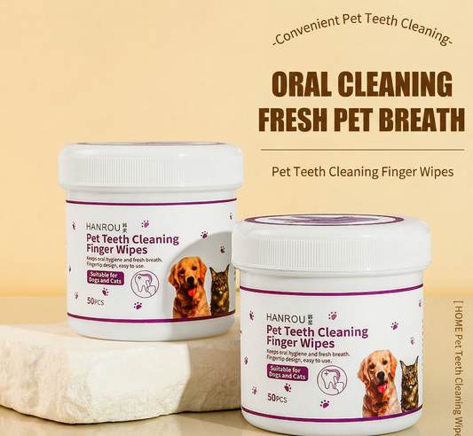 Pet Dental Care Finger Wipes (100 Wipes ，2 Packs of 50) - Dog & Cat Toothbrush Sleeves for Plaque & Tartar Removal, Fresh Breath Oral Wipes