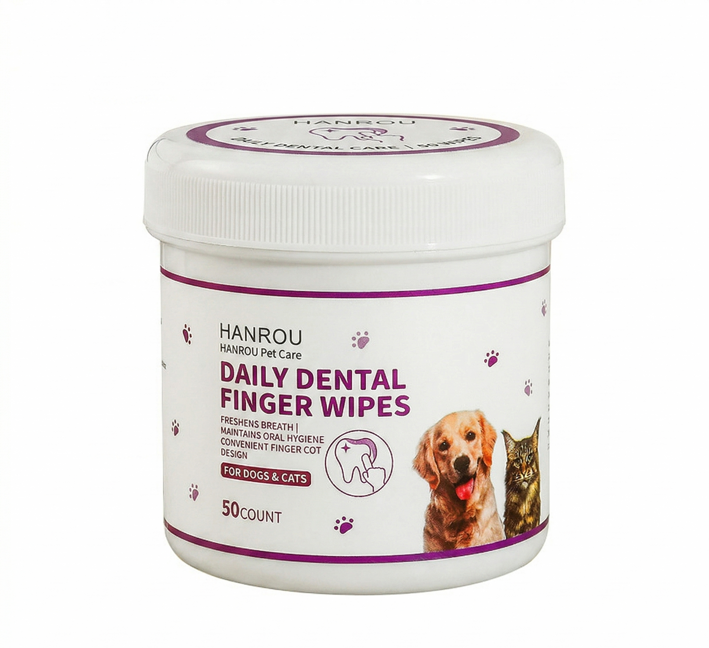 Pet Dental Care Finger Wipes (100 Wipes ，2 Packs of 50) - Dog & Cat Toothbrush Sleeves for Plaque & Tartar Removal, Fresh Breath Oral Wipes