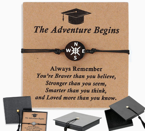 Graduation Compass Bracelet for Class of 2026 – Inspirational Gift for Her Him, High School College 8th Grade Graduate, Stainless Steel with Heartfelt Card & Graduation Cap Box