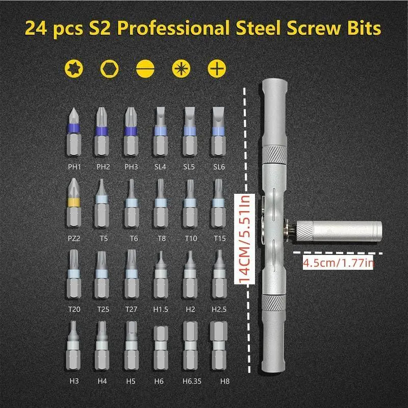 2026 Upgraded 24-in-1 Magnetic Ratchet Screwdriver Set - S2 Steel Multi-Functional Tool Kit for Home & DIY