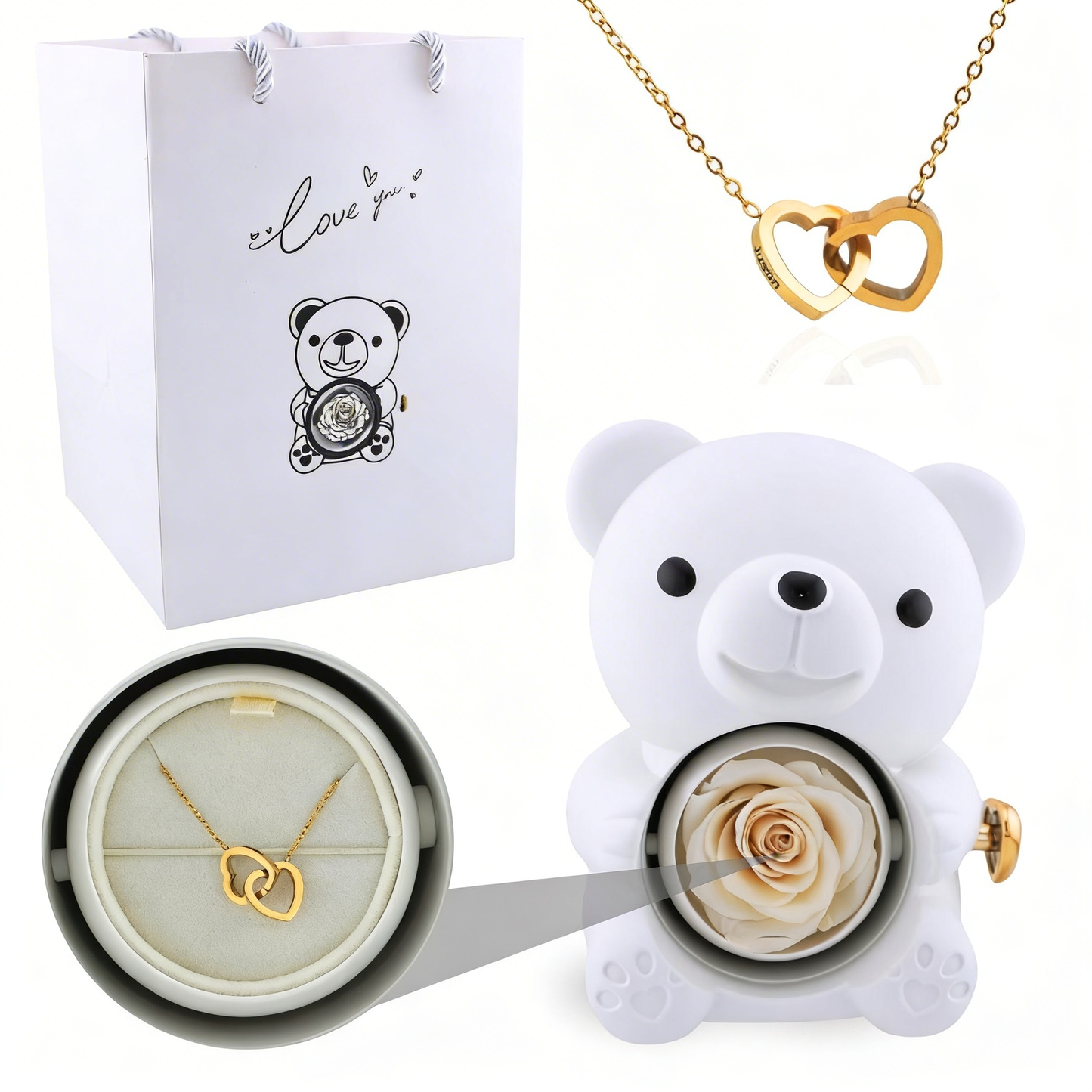 Eternal Rose Bear with Engraved Necklace