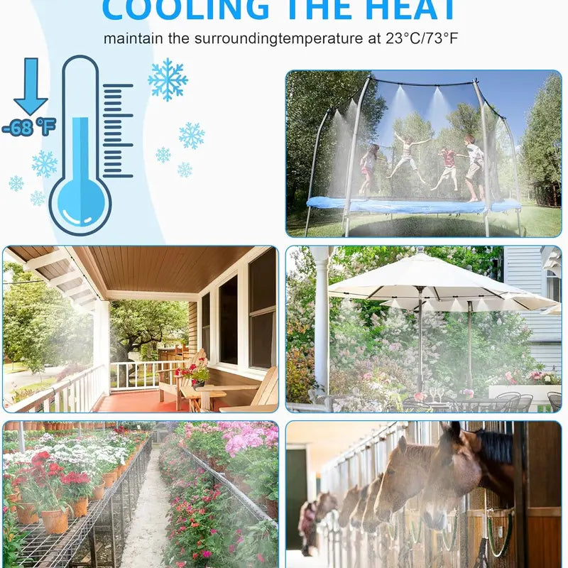 75FT (23M) Pre-Assembled Misting Cooling System - Professional Brass Nozzles for Patio, Trampoline, Garden & Greenhouse