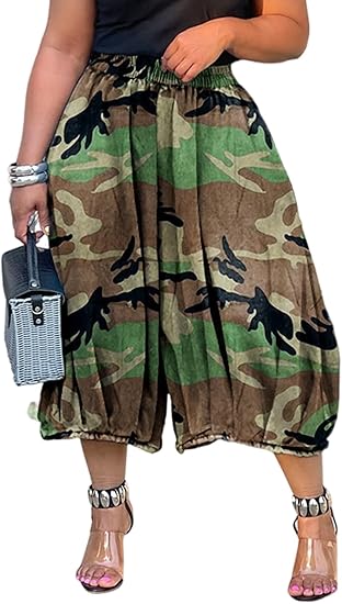 Women Baggy Cargo Jeans Camo Army Fatigue Wide Leg Harem Cropped Denim Pants Plus Size Camouflage Jean Trousers