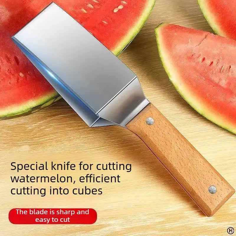 Effortless Watermelon Slicer & Server – No-Mess Stainless Steel Melon Cutter with Wooden Handle