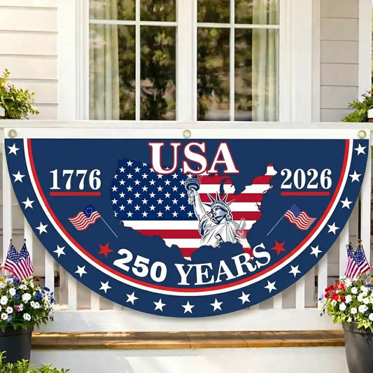 【2026 USA 250th】America 250 Years Patriotic Bunting Flag | Semicircle Porch Banner