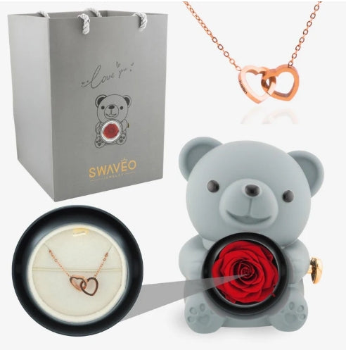 Eternal Rose Bear with Engraved Necklace