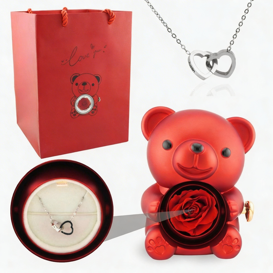 Eternal Rose Bear with Engraved Necklace