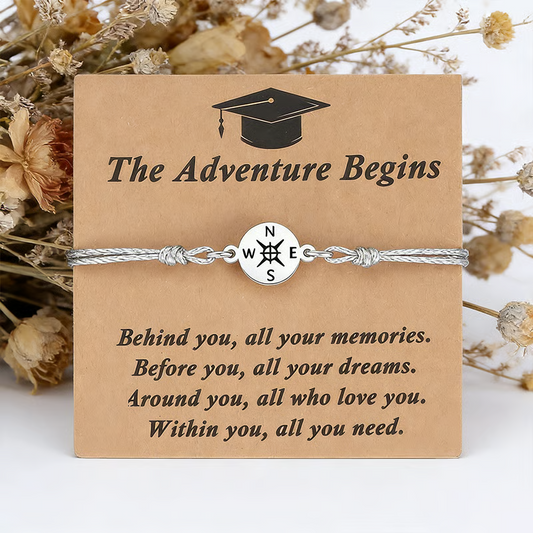 Graduation Compass Bracelet for Class of 2026 – Inspirational Gift for Her Him, High School College 8th Grade Graduate, Stainless Steel with Heartfelt Card & Graduation Cap Box